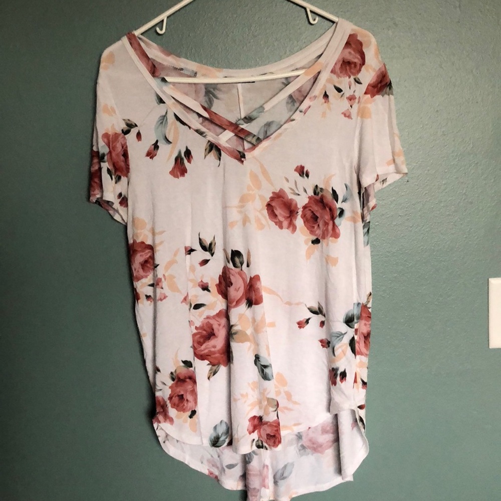 Floral V neck with cross neck detail